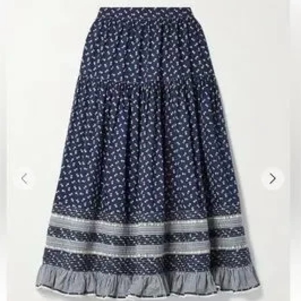 In search of Doen Rosanna Skirt in Indigo Calico in XXL